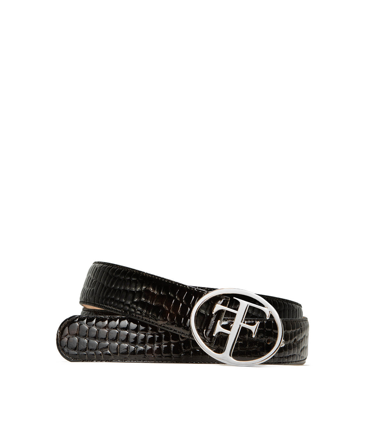 Ceinture PARIS Croco Brun Boucle Argent