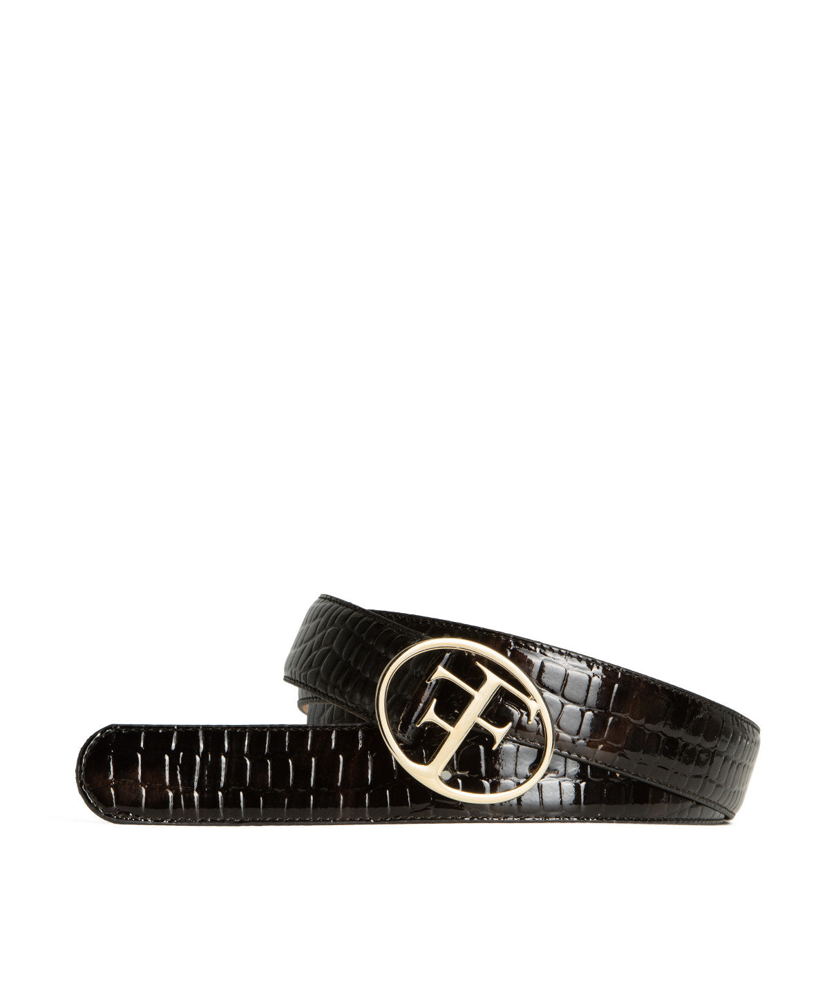 Ceinture PARIS Croco Brun boucle Or