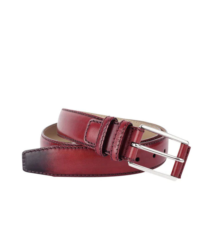 Ceinture Cuir Bordeaux Amberhill Collection – Taille 30 – Accents Argentés – Fabriquée Au Canada