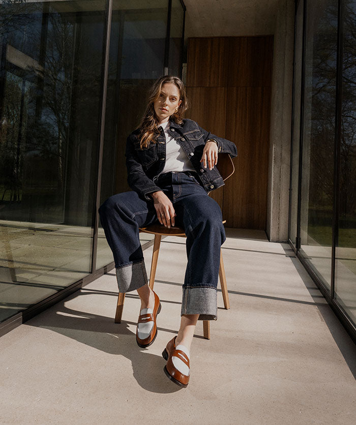 Mocassins Bicolore LILOU Armagnac et Blanc