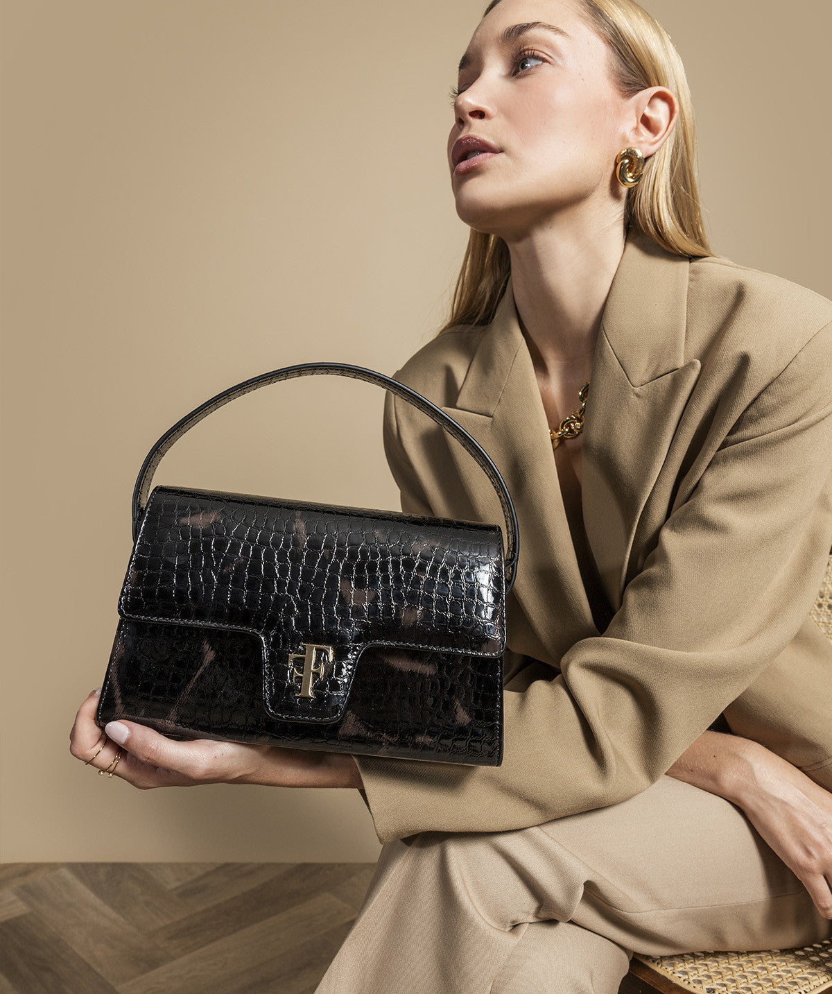 Sac FF23 Cuir Façon Croco Brun