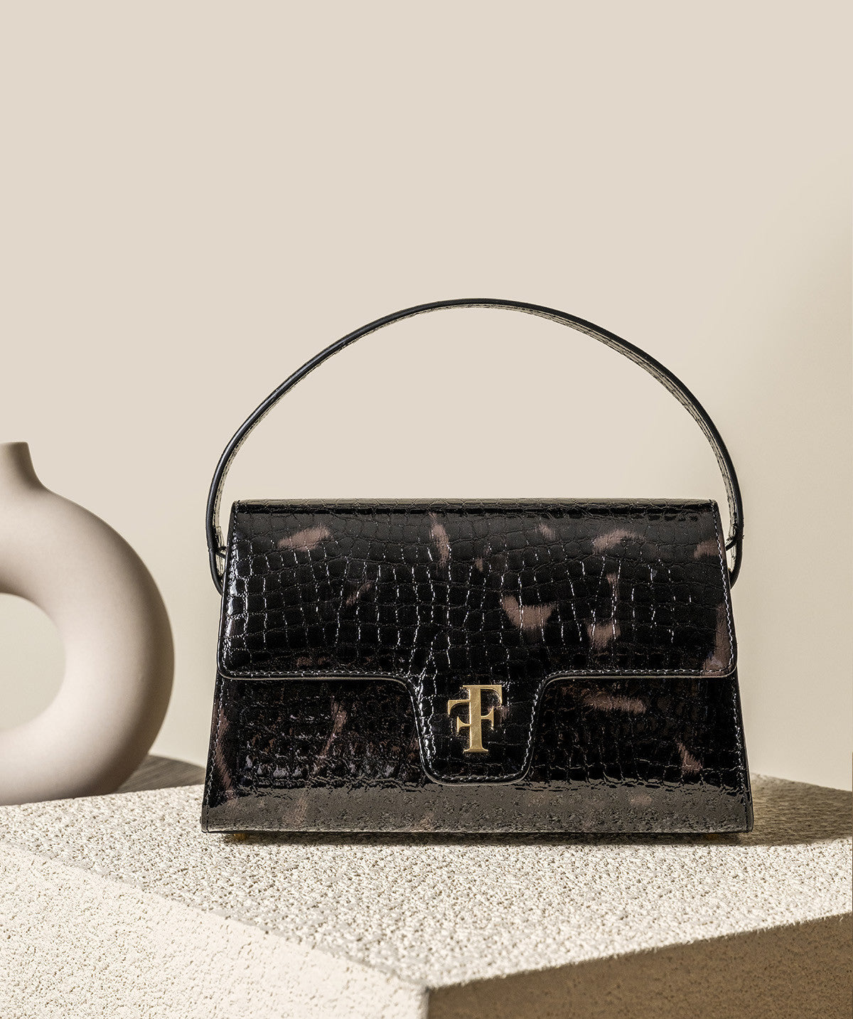 Sac FF23 Cuir Façon Croco Brun