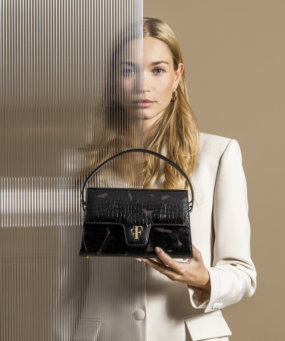 Sac FF23 Cuir Façon Croco Brun