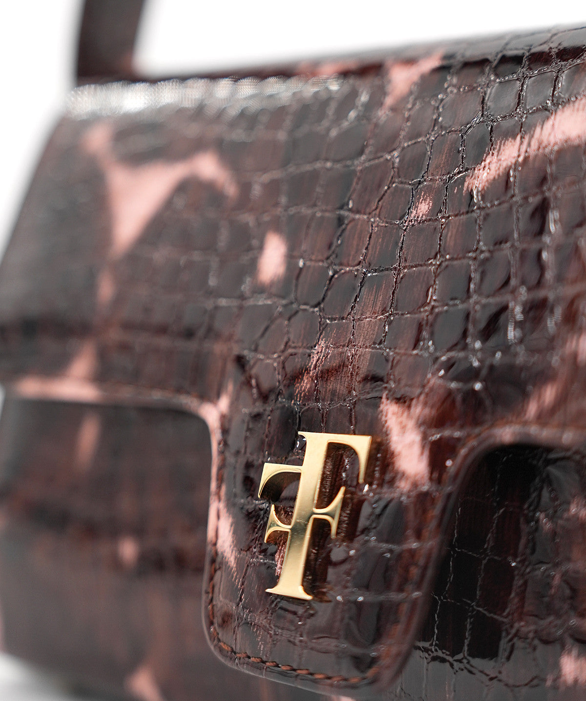 Sac FF23 Cuir Façon Croco Rose et Brun