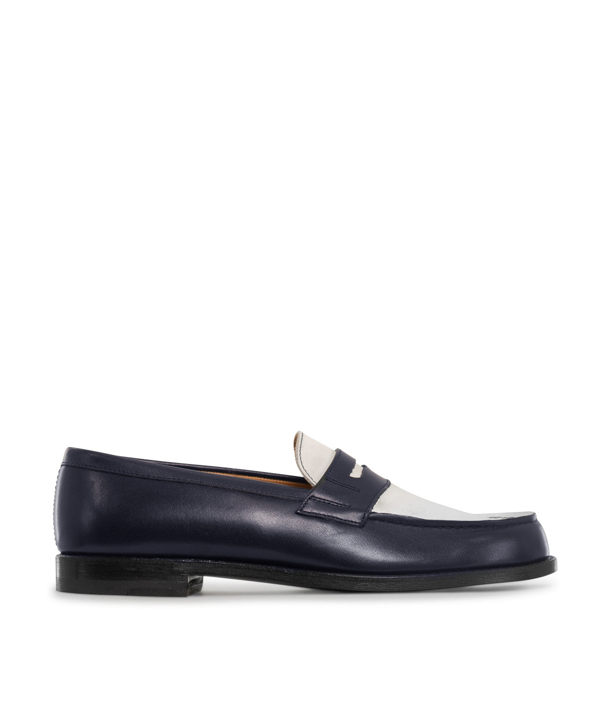 LILOU Two-Tone Navy and White Moccasins