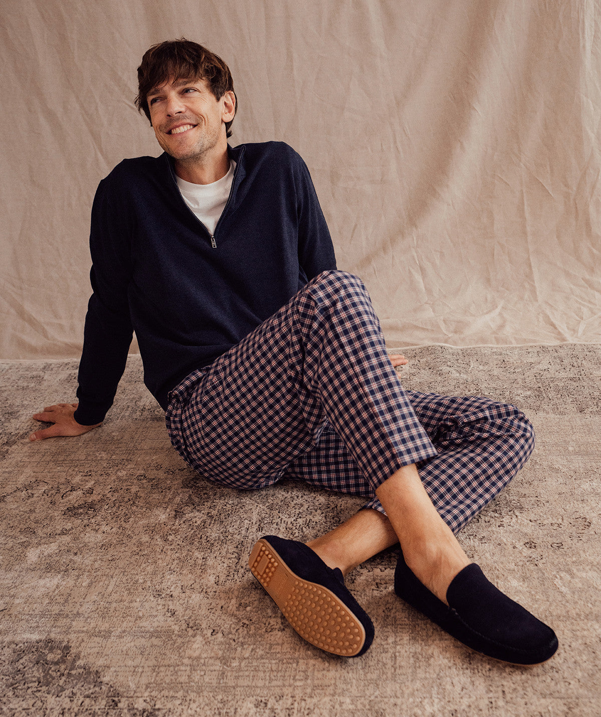 Pantoufle Fourrée HOMS Daim Bleu Marine