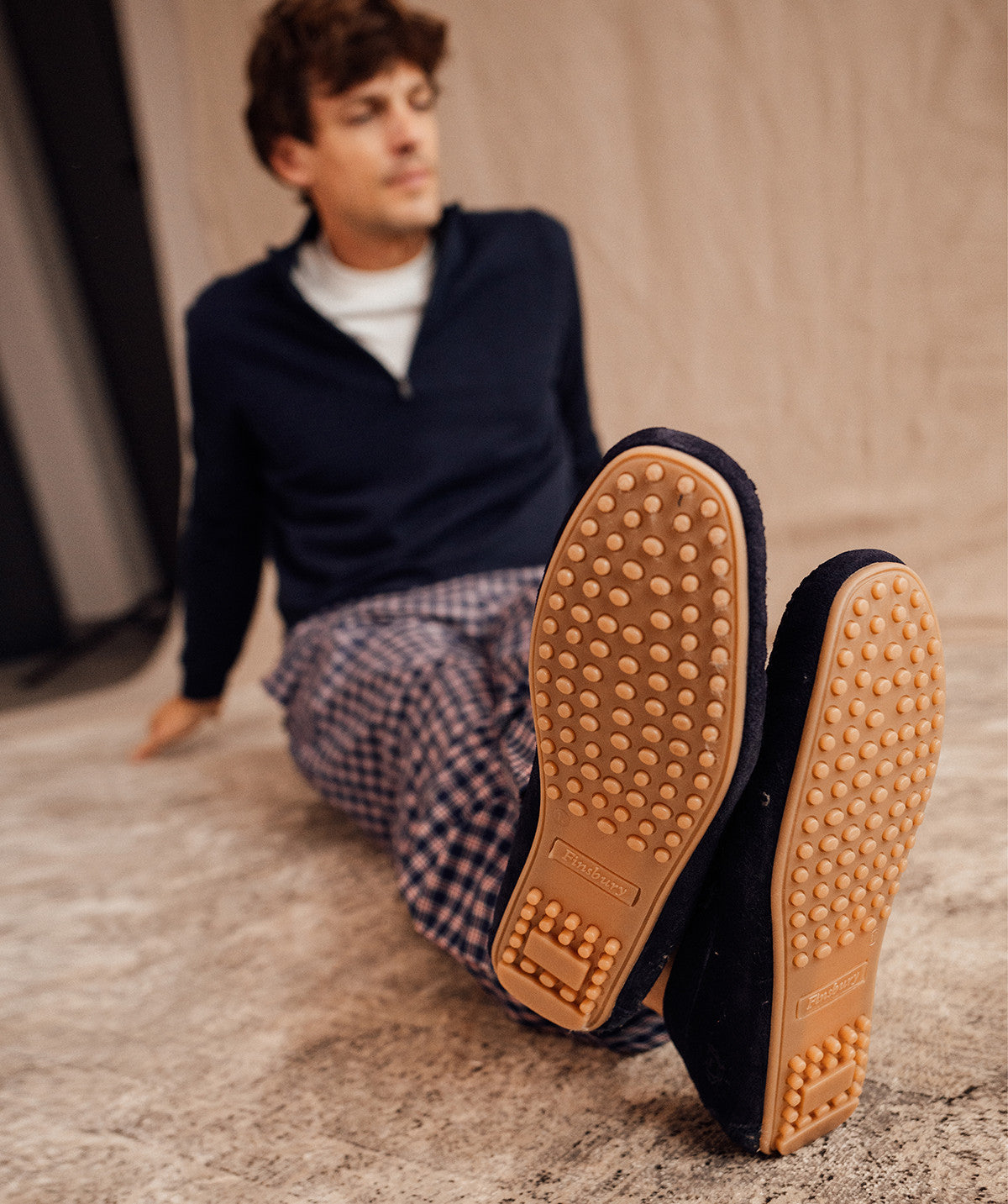 Pantoufle Fourrée HOMS Daim Bleu Marine