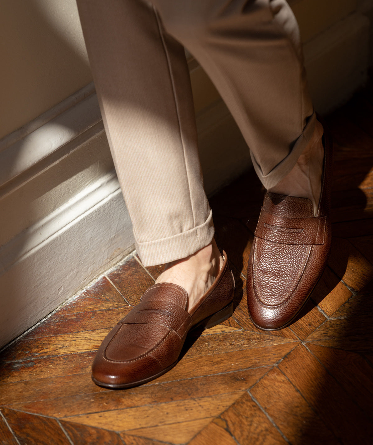 MARKOS Grained Brown Patina Moccasin