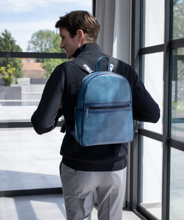 Blue Leather Backpack