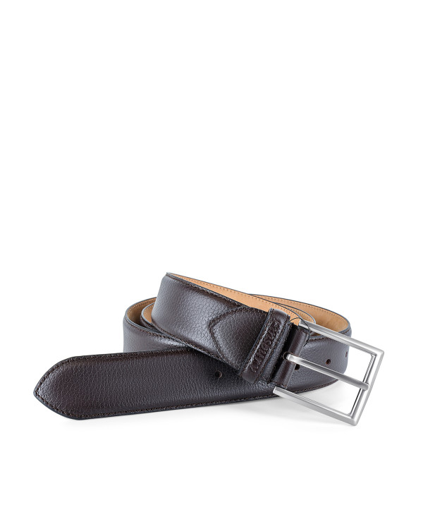 Pebble-Grain Brown Leather Belt