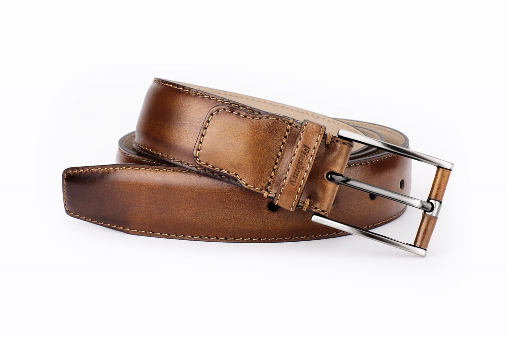 Brown Patina Leather Belt for Men - Finsbury Shoes
