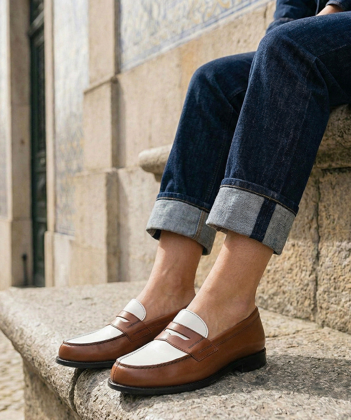 LILOU Armagnac and White Two-Tone Loafers
