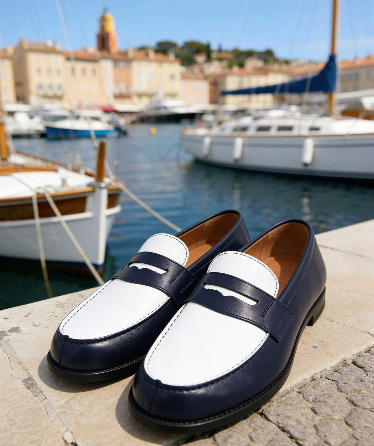 Mocassins Bicolore LILOU Marine et Blanc