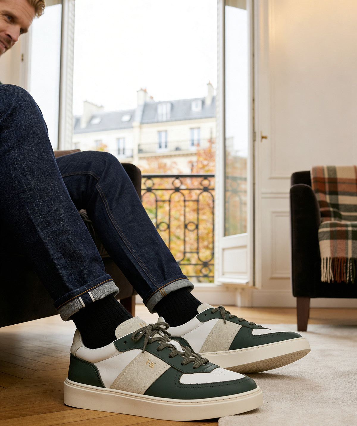 ALEXIS Green and White Sneakers