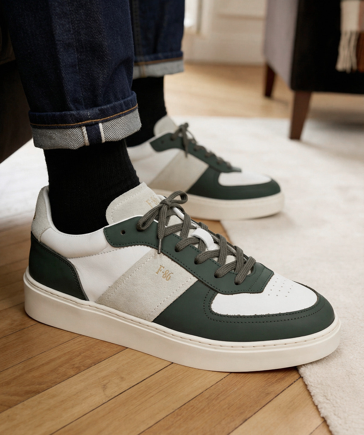 ALEXIS Green and White Sneakers