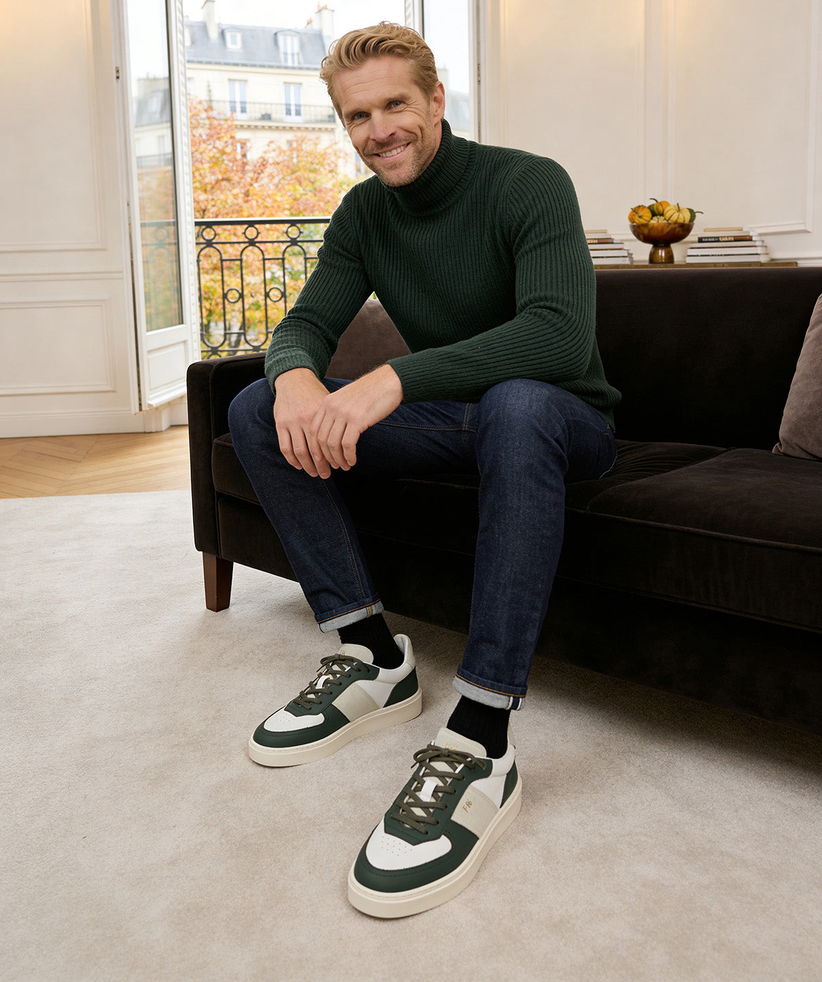 ALEXIS Green and White Sneakers