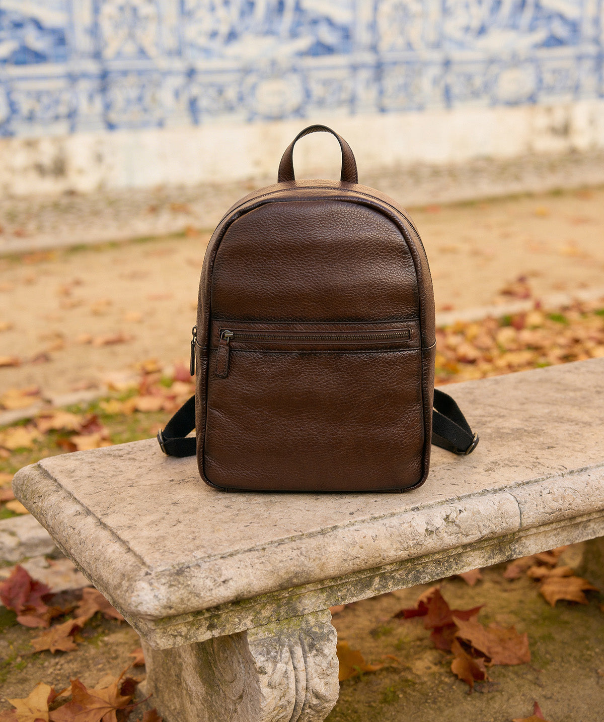 Grained Brown Leather Backpack