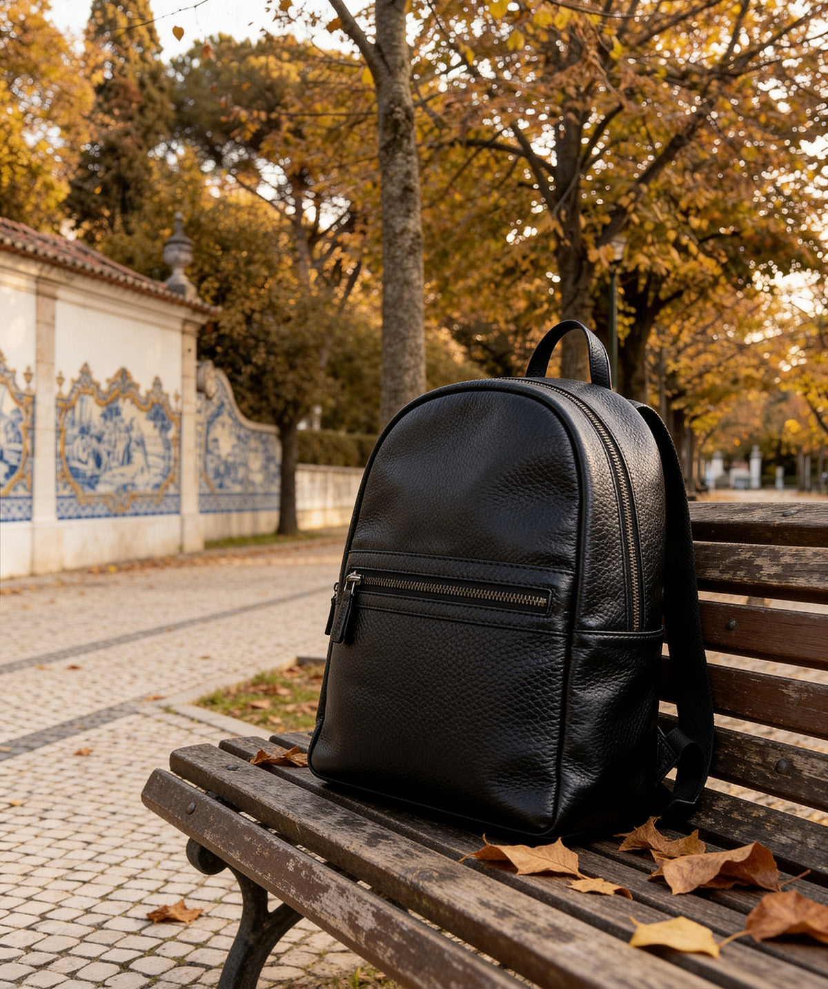 Grained Black Leather Backpack