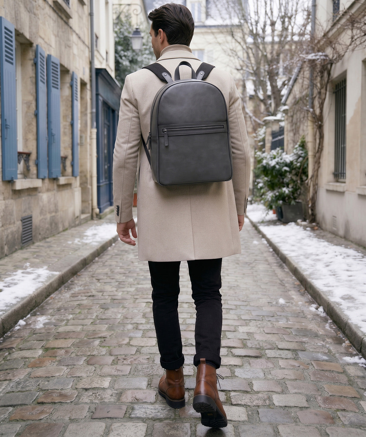 Patinated Grey Leather Backpack