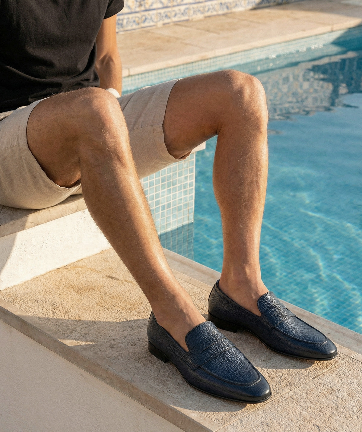 Mocassin MARKOS Grainé Bleu Patiné