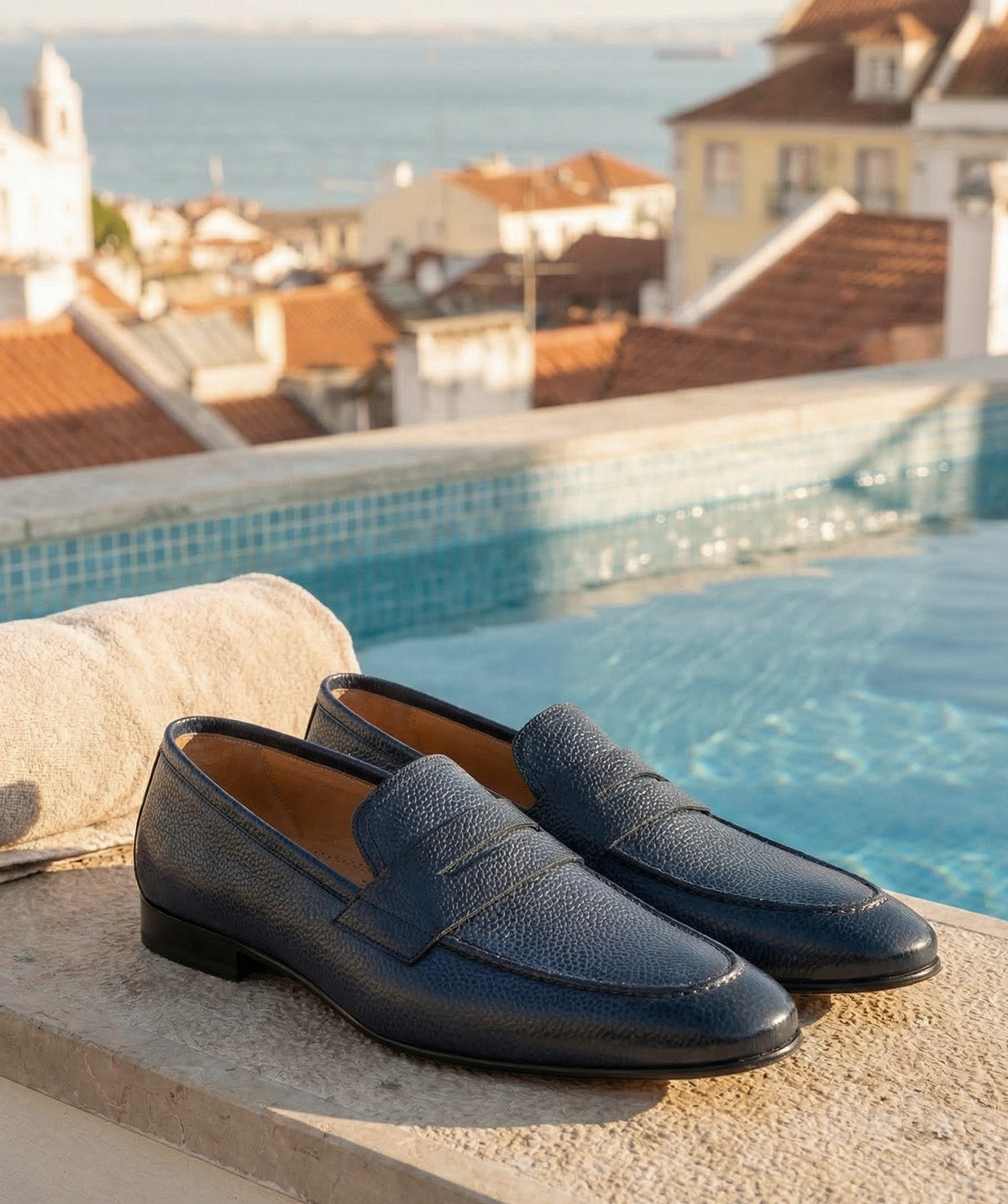 Mocassin MARKOS Grainé Bleu Patiné