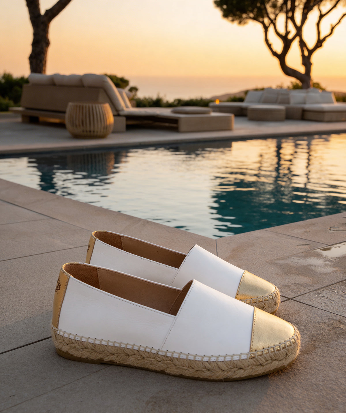 IZIA White and Gold Espadrilles