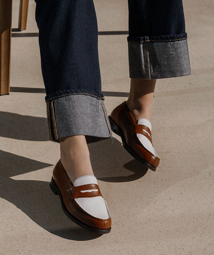 Mocassins Bicolore LILOU Armagnac et Blanc