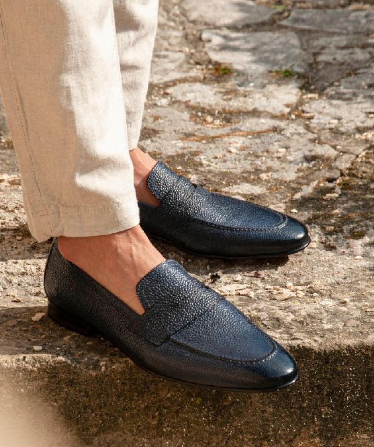 Mocassin MARKOS Grainé Bleu Patiné